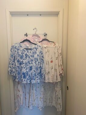 Floral Button-Front Boho Tops - Blue & Soft Floral